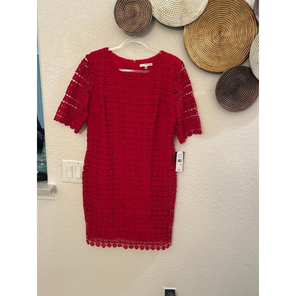 Studio One bright red, short-sleeve lace dress NWT size 16